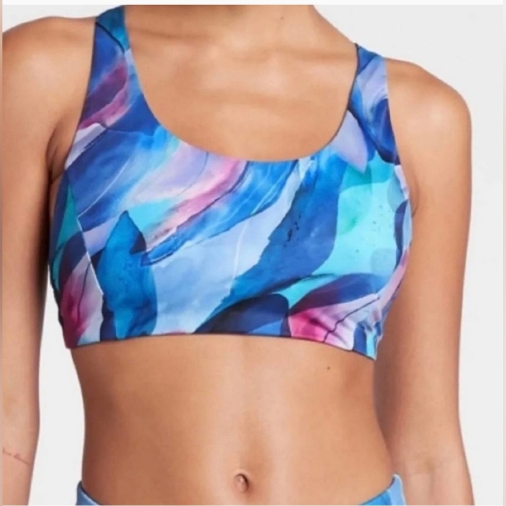 Athleta Bikini Top Woman’s Racerback Malibu Printed Blue Purple